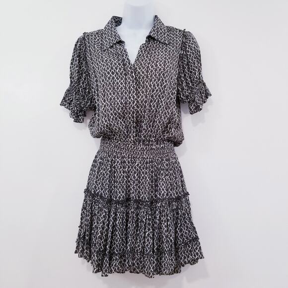 Skylar + Madison Diamond Print Shirred-Waist Mini Dress - Picture 1 of 11